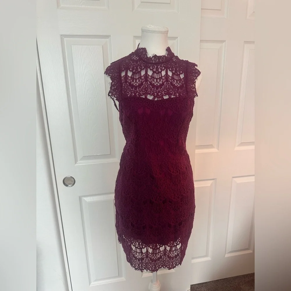 Free People Intimately Daydream Lace Bodycon Slip Dress - Magenta, Size M